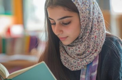 middle-eastern-girl-reading-her-notebook-with-colorful-educational-materials-scattered-around-her_220770-106533
