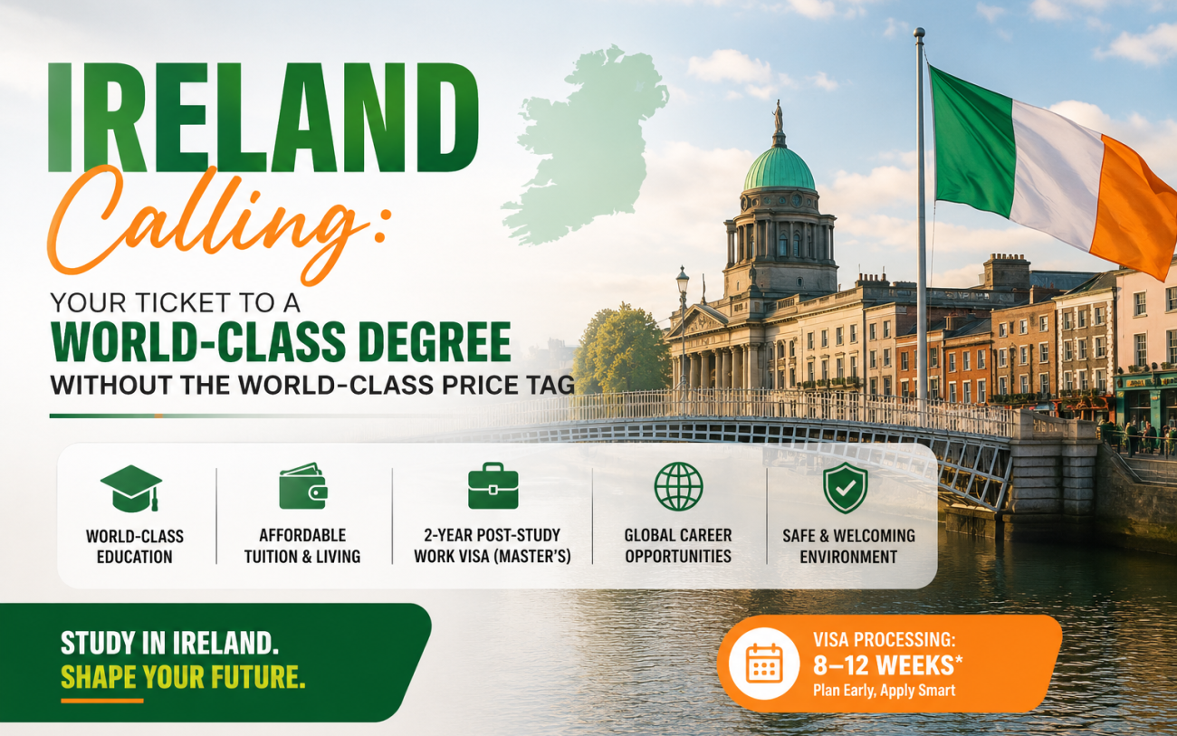 Study in Ireland 2026 with world-class education, affordable tuition, and post-study work opportunities